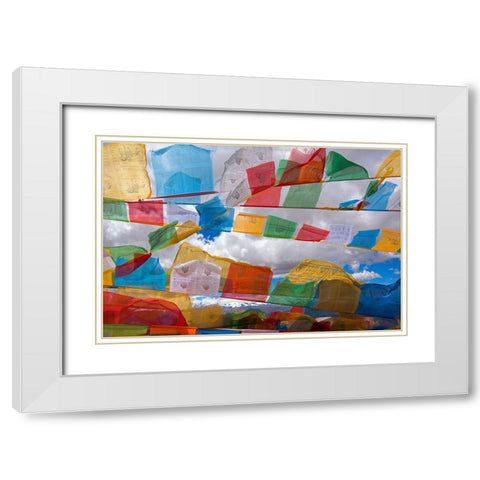 Prayer flags in the Himalayas-Mt-Everest National Nature Reserve-Shigatse Prefecture-Tibet-China White Modern Wood Framed Art Print with Double Matting by Su, Keren