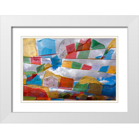 Prayer flags in the Himalayas-Mt-Everest National Nature Reserve-Shigatse Prefecture-Tibet-China White Modern Wood Framed Art Print with Double Matting by Su, Keren