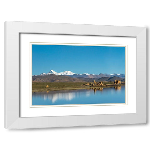 Ruins by a lake-Tibetan Plateau-Dhaulagiri-Shigatse Prefecture-Tibet-China White Modern Wood Framed Art Print with Double Matting by Su, Keren