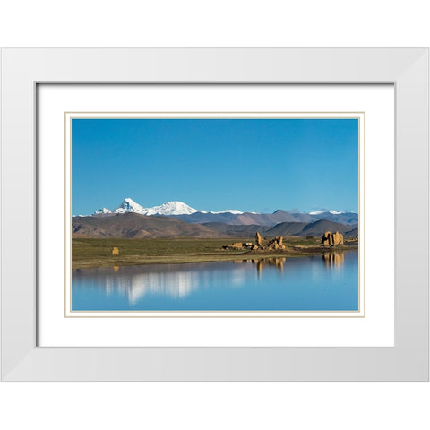Ruins by a lake-Tibetan Plateau-Dhaulagiri-Shigatse Prefecture-Tibet-China White Modern Wood Framed Art Print with Double Matting by Su, Keren