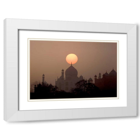 India, Uttar Pradesh, Agra Sunset over Taj Mahal White Modern Wood Framed Art Print with Double Matting by Zuckerman, Jim