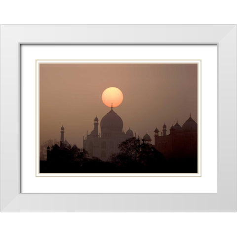 India, Uttar Pradesh, Agra Sunset over Taj Mahal White Modern Wood Framed Art Print with Double Matting by Zuckerman, Jim