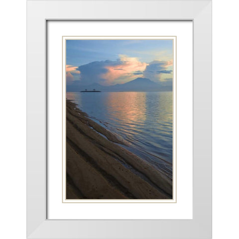 Indonesia, Bali Sanur Beach with Mt Gunung Agung White Modern Wood Framed Art Print with Double Matting by Shimlock, Jones