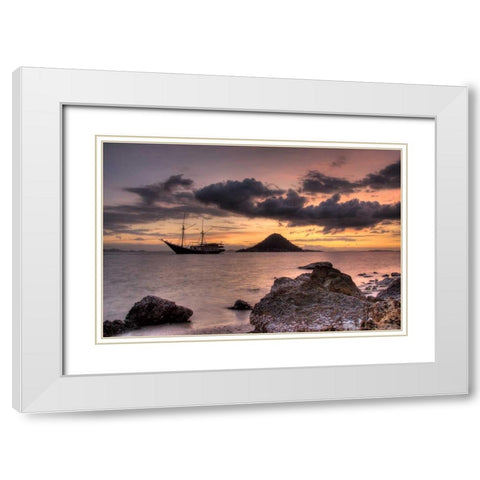 Indonesia, Komodo NP Sunset on a schooner White Modern Wood Framed Art Print with Double Matting by Shimlock, Jones