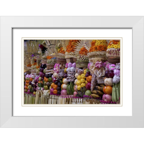 Indonesia, Offerings at Pura Samuan Tiga temple White Modern Wood Framed Art Print with Double Matting by Shimlock, Jones