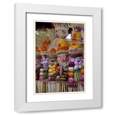 Indonesia, Offerings at Pura Samuan Tiga temple White Modern Wood Framed Art Print with Double Matting by Shimlock, Jones
