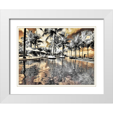 Bali-Ubud-Ponds and pools at hotel in Ubud White Modern Wood Framed Art Print with Double Matting by Eggers, Terry
