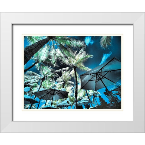 Bali-Ubud-Umbrellas-Ponds and pools at hotel in Ubud White Modern Wood Framed Art Print with Double Matting by Eggers, Terry
