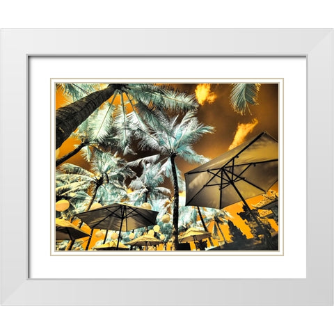 Bali-Ubud-Umbrellas-Ponds and pools at hotel in Ubud White Modern Wood Framed Art Print with Double Matting by Eggers, Terry