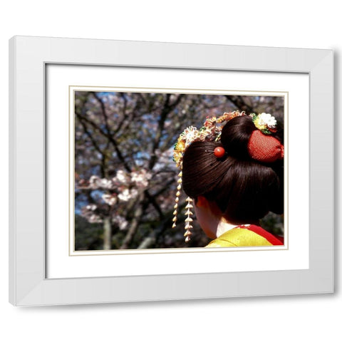 Japan, Kyoto Geishas head on Philosophers Path White Modern Wood Framed Art Print with Double Matting by Ross, Nancy ,  Steve