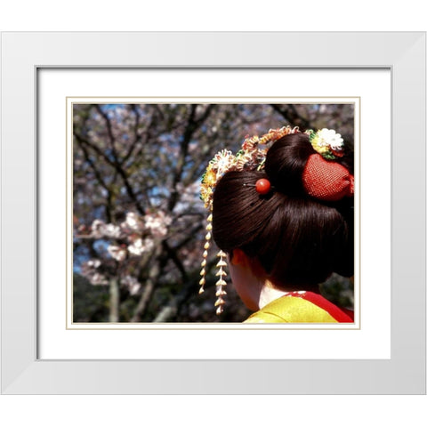 Japan, Kyoto Geishas head on Philosophers Path White Modern Wood Framed Art Print with Double Matting by Ross, Nancy ,  Steve