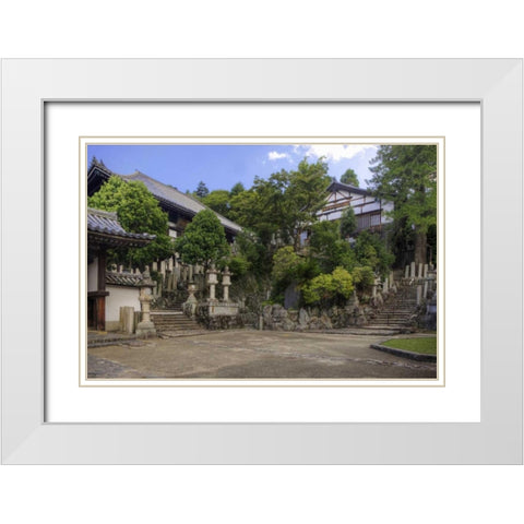 Japan, Nara, Nara Park View of Buddhist temple White Modern Wood Framed Art Print with Double Matting by Flaherty, Dennis