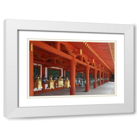 Japan, Nara Lanterns at Kasuga Taisha Shrine White Modern Wood Framed Art Print with Double Matting by Flaherty, Dennis