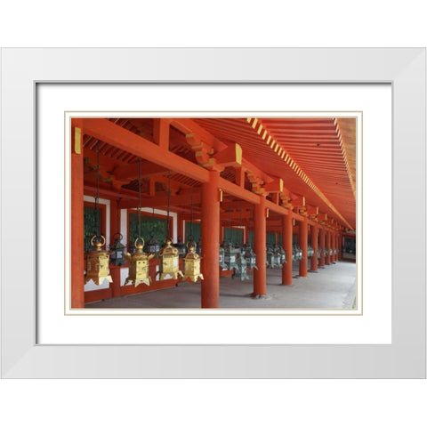 Japan, Nara Lanterns at Kasuga Taisha Shrine White Modern Wood Framed Art Print with Double Matting by Flaherty, Dennis