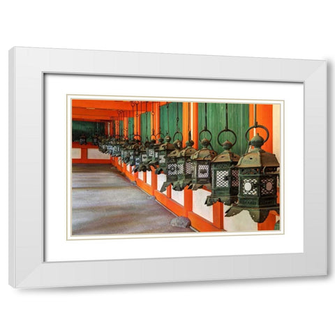 Japan, Nara Lanterns at Kasuga Taisha Shrine White Modern Wood Framed Art Print with Double Matting by Flaherty, Dennis