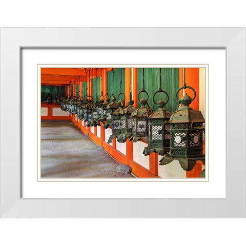 Japan, Nara Lanterns at Kasuga Taisha Shrine White Modern Wood Framed Art Print with Double Matting by Flaherty, Dennis