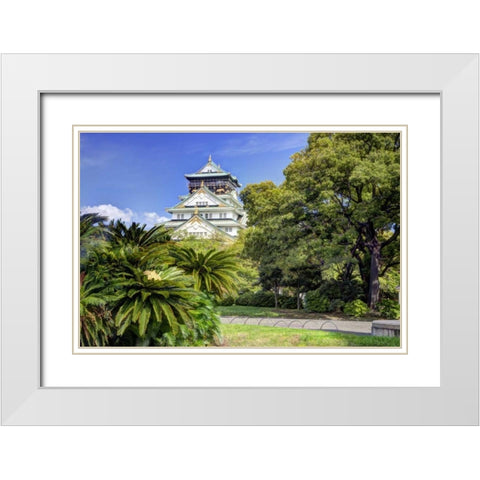 Japan, Osaka, Nara Prefecture The Osaka Castle White Modern Wood Framed Art Print with Double Matting by Flaherty, Dennis