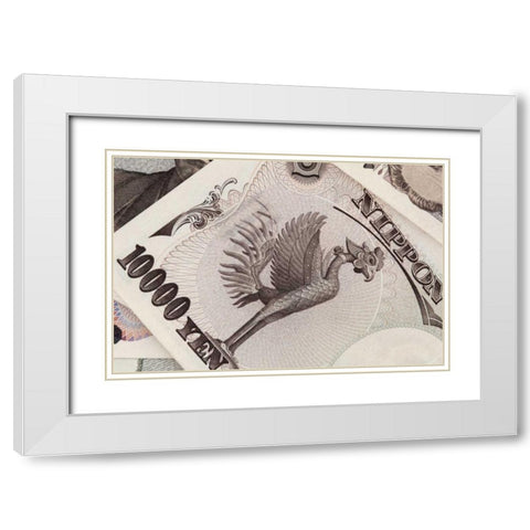 Japan Detail of Japanese paper currency, the Yen White Modern Wood Framed Art Print with Double Matting by Flaherty, Dennis