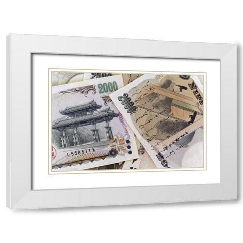 Japan Detail of Japanese paper currency, the Yen White Modern Wood Framed Art Print with Double Matting by Flaherty, Dennis