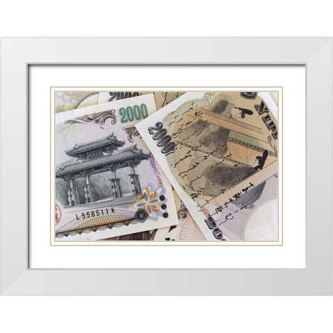 Japan Detail of Japanese paper currency, the Yen White Modern Wood Framed Art Print with Double Matting by Flaherty, Dennis