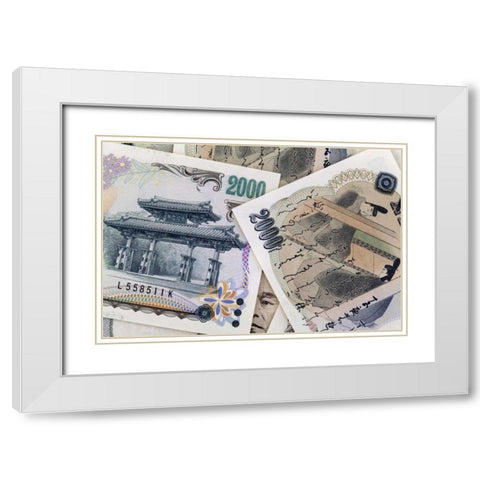 Japan Detail of Japanese paper currency, the Yen White Modern Wood Framed Art Print with Double Matting by Flaherty, Dennis