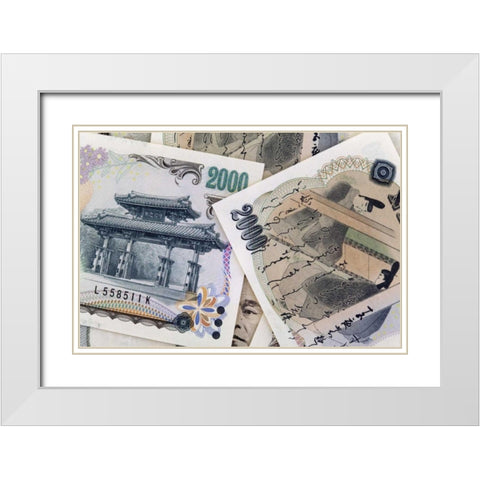 Japan Detail of Japanese paper currency, the Yen White Modern Wood Framed Art Print with Double Matting by Flaherty, Dennis