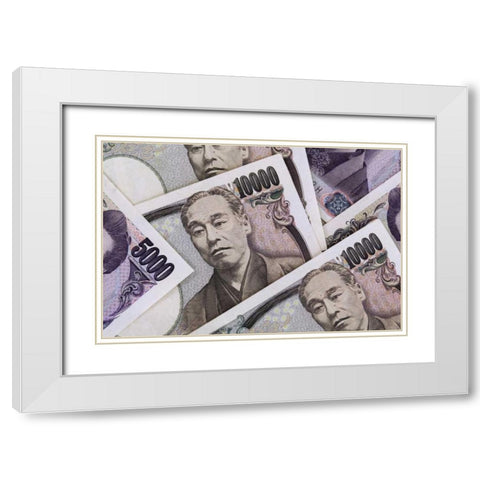 Japan Detail of Japanese paper currency, the Yen White Modern Wood Framed Art Print with Double Matting by Flaherty, Dennis