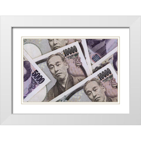 Japan Detail of Japanese paper currency, the Yen White Modern Wood Framed Art Print with Double Matting by Flaherty, Dennis