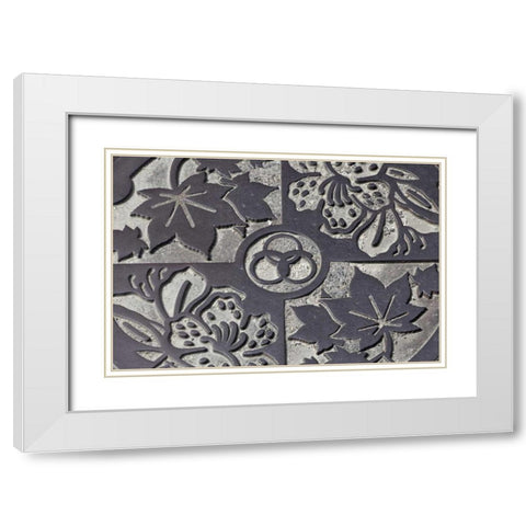 Asia, Japan, Takatori-do Decorated manhole cover White Modern Wood Framed Art Print with Double Matting by Flaherty, Dennis