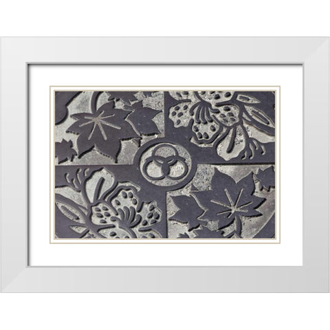 Asia, Japan, Takatori-do Decorated manhole cover White Modern Wood Framed Art Print with Double Matting by Flaherty, Dennis