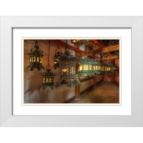 Japan, Kyoto Interior of Shinto shrine White Modern Wood Framed Art Print with Double Matting by Flaherty, Dennis