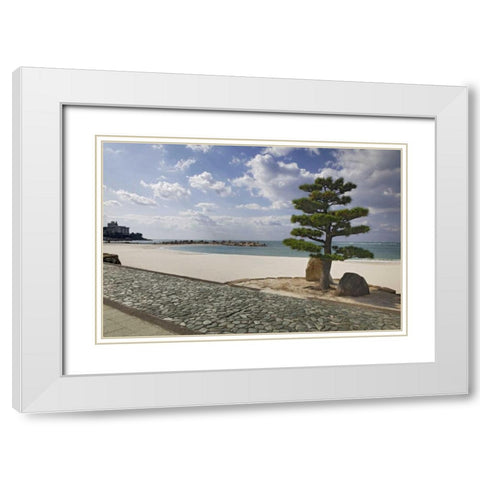 Japan, Shiranahma Scenic of White Harbor White Modern Wood Framed Art Print with Double Matting by Flaherty, Dennis