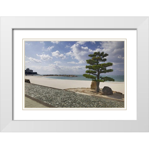 Japan, Shiranahma Scenic of White Harbor White Modern Wood Framed Art Print with Double Matting by Flaherty, Dennis