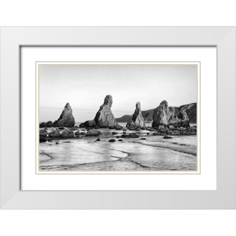 Japan, Kushimoto Hashigui-iwa Rocks on the shore White Modern Wood Framed Art Print with Double Matting by Flaherty, Dennis