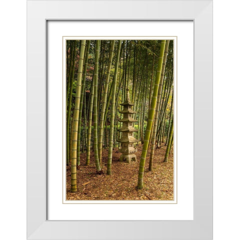 A tall pagoda statue in the center of a tall bamboo grove-Akebonoyama Park-Japan White Modern Wood Framed Art Print with Double Matting by Haddad, Sheila