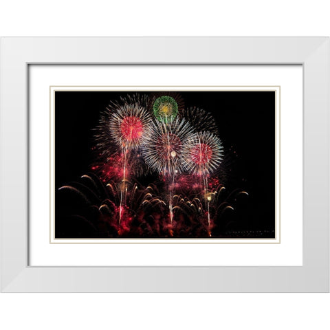 An exploding display of fireworks in Nagano City-Japan White Modern Wood Framed Art Print with Double Matting by Haddad, Sheila