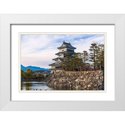 Closeup of the Matsumoto Castle in the golden light of the evening sun-Japan White Modern Wood Framed Art Print with Double Matting by Haddad, Sheila