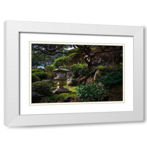 A peaceful garden with Pagoda and old tree White Modern Wood Framed Art Print with Double Matting by Haddad, Sheila