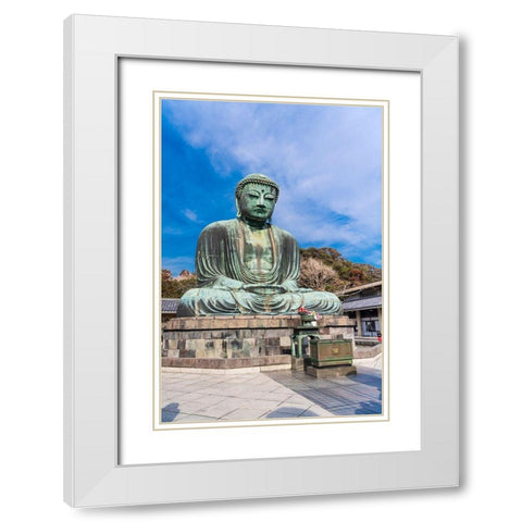 The Daibutsu-or big buddha-of the Buddhist Temple in Kamakura-Japan White Modern Wood Framed Art Print with Double Matting by Haddad, Sheila