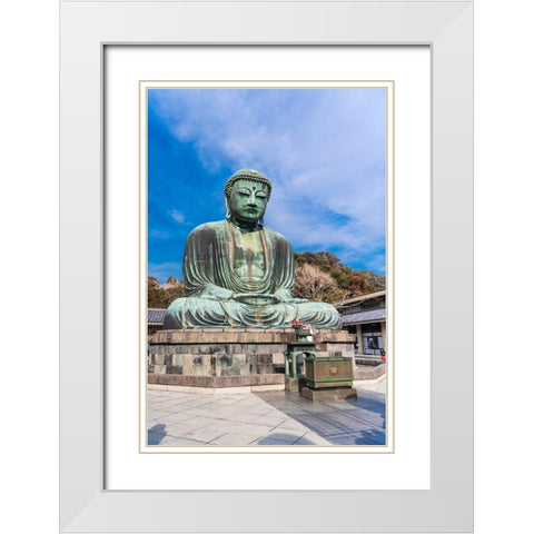 The Daibutsu-or big buddha-of the Buddhist Temple in Kamakura-Japan White Modern Wood Framed Art Print with Double Matting by Haddad, Sheila