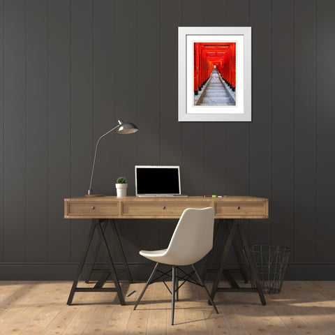 Famous Torii-or gates of the entrance to the Hie Shrine in Tokyo-Japan White Modern Wood Framed Art Print with Double Matting by Haddad, Sheila