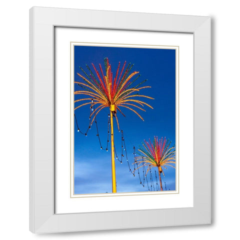 Kuala Lumpur- West Malaysia. Colorful lights looking like palm trees. White Modern Wood Framed Art Print with Double Matting by Haseltine, Tom