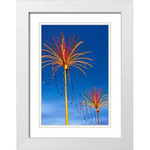 Kuala Lumpur- West Malaysia. Colorful lights looking like palm trees. White Modern Wood Framed Art Print with Double Matting by Haseltine, Tom