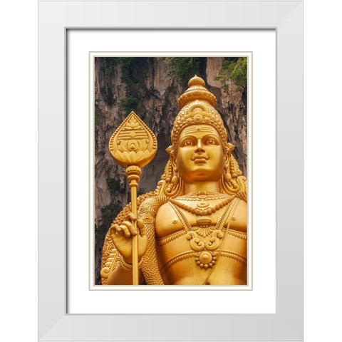 Kuala Lumpur- West Malaysia. Batu caves. The worlds tallest statue of Murugan- a Hindu deity White Modern Wood Framed Art Print with Double Matting by Haseltine, Tom