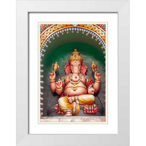 Kuala Lumpur- West Malaysia. Batu caves. Painted Hindu deity Ganesha. White Modern Wood Framed Art Print with Double Matting by Haseltine, Tom