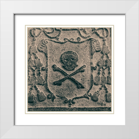 Melaka- West Malaysia. Skull and crossbones stone carving on old Portuguese tombstones White Modern Wood Framed Art Print with Double Matting by Haseltine, Tom