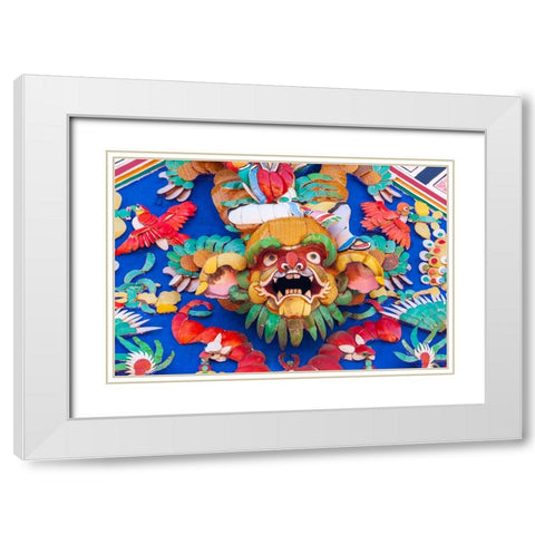 Malaysia- Malacca (Melaka). The Cheng Hoon Teng temple- painted carving on building. White Modern Wood Framed Art Print with Double Matting by Haseltine, Tom