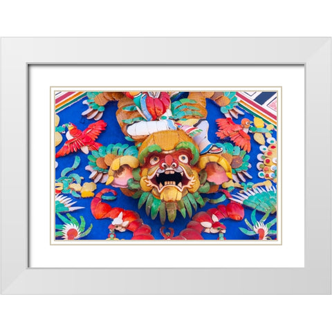 Malaysia- Malacca (Melaka). The Cheng Hoon Teng temple- painted carving on building. White Modern Wood Framed Art Print with Double Matting by Haseltine, Tom