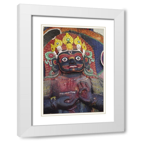 Nepal, Kathmandu, Statue of Kalbairab at a Shrine White Modern Wood Framed Art Print with Double Matting by Satushek, Steve