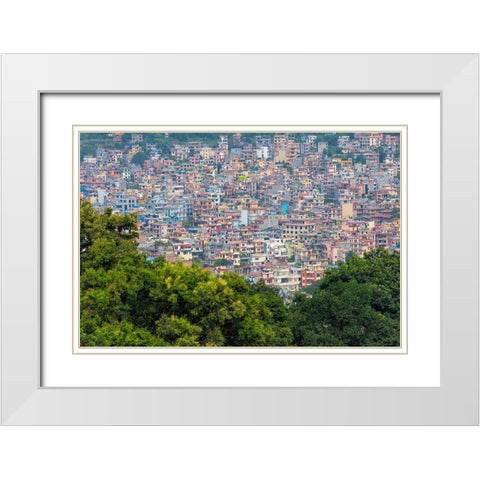 Cityscape of Kathmandu in Kathmandu Valley-Nepal White Modern Wood Framed Art Print with Double Matting by Su, Keren